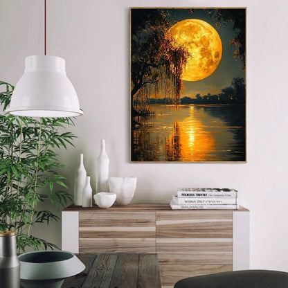 Clendo DIY Moon Paint by Numbers Kit for Adults, Landscape Adult Paint by Number Kits on Canvas Without Frame, Lake View Oil Paint by Numbers for Home Decor Gift 16” W x 20”L