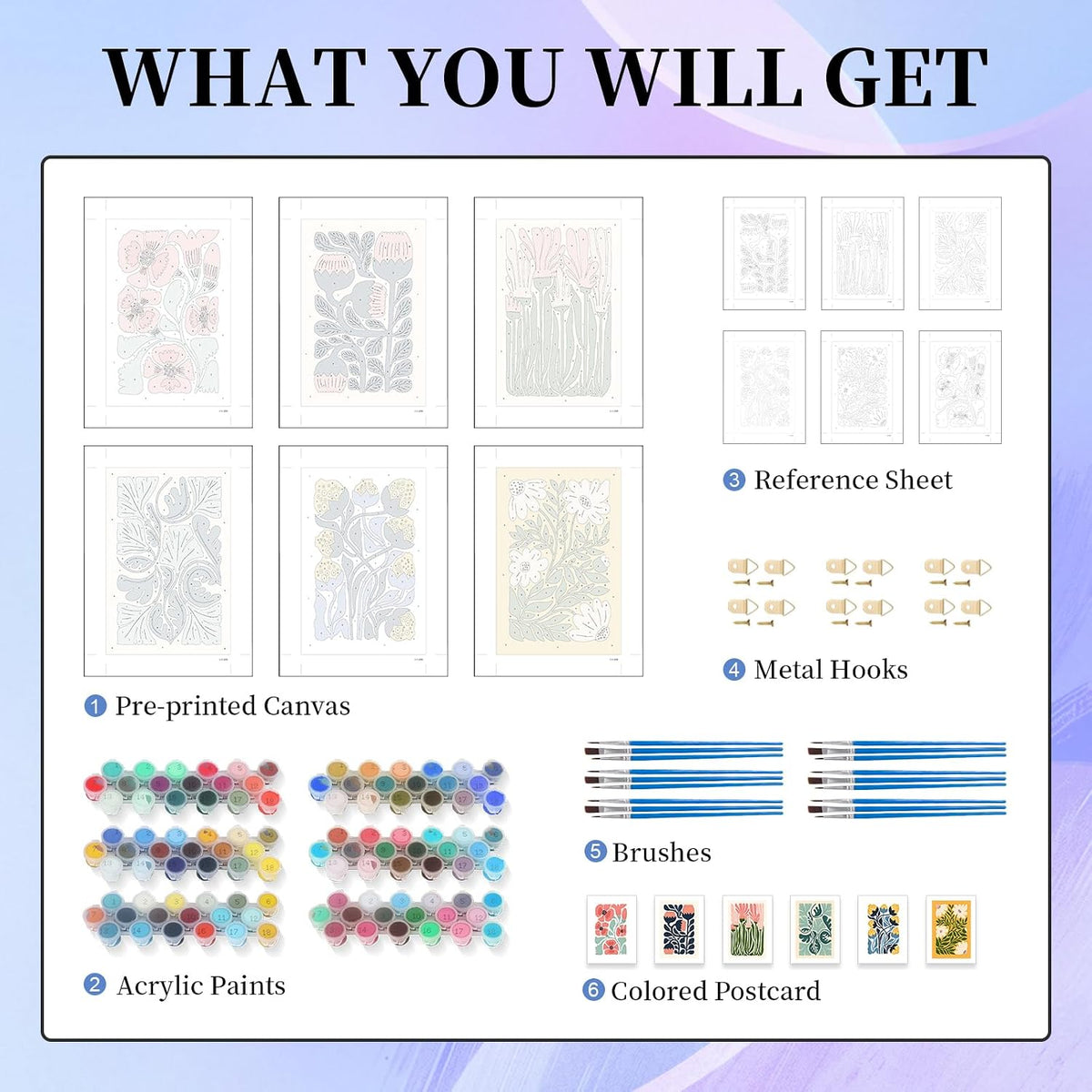 Okarina 6 Pack Paint by Numbers Kit for Adults & Beginners, Flower Designs