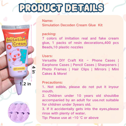 7 Colors (50g) Decoden Cream Kit, Fake Whipped Cream Glue for Crafts DIY