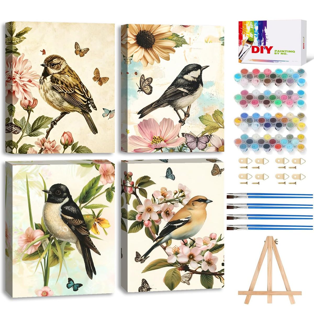 LWZAYS 6 Pack Fall Paint by Numbers Kit for Adults with Frame, Easy Autumn Paint by Number for Adults Beginner with Wooden Easel, DIY Painting by Numbers Canvas Framed for Home Decor 8 x 8 Inch
