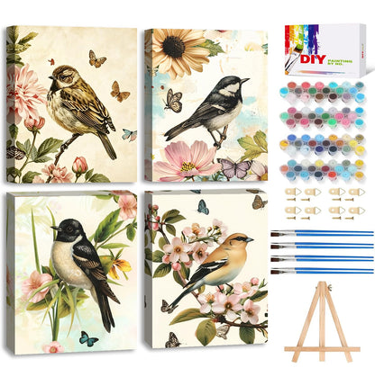 LWZAYS 6 Pack Fall Paint by Numbers Kit for Adults with Frame, Easy Autumn Paint by Number for Adults Beginner with Wooden Easel, DIY Painting by Numbers Canvas Framed for Home Decor 8 x 8 Inch
