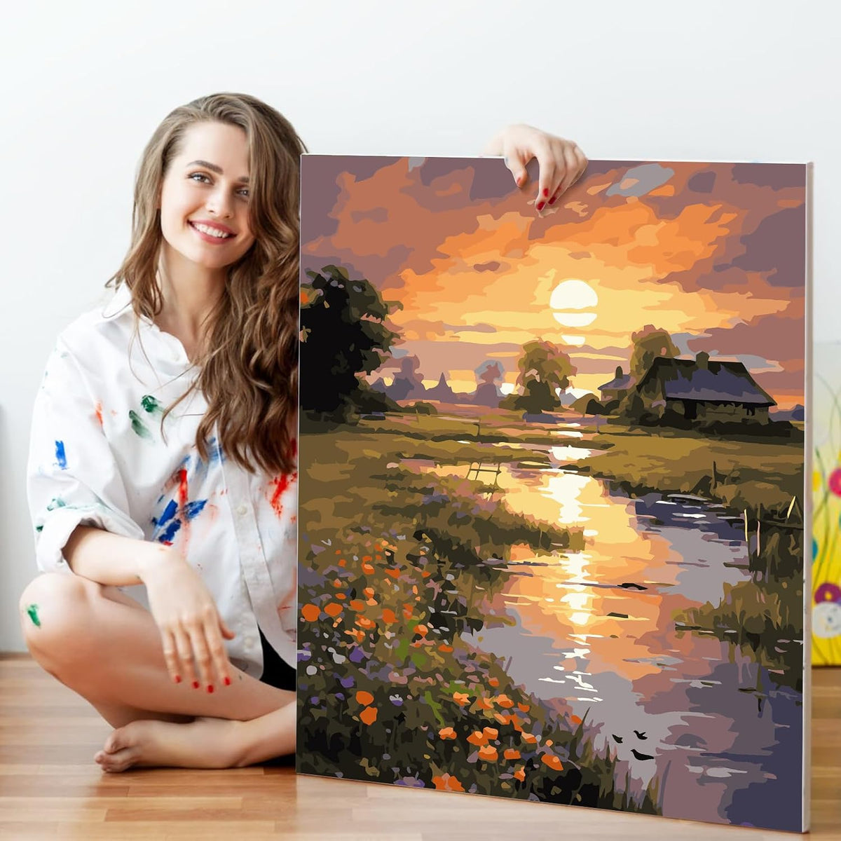 Paint by Numbers Kit for Adults Beginner 16x20 Inch, Countryside Sunset