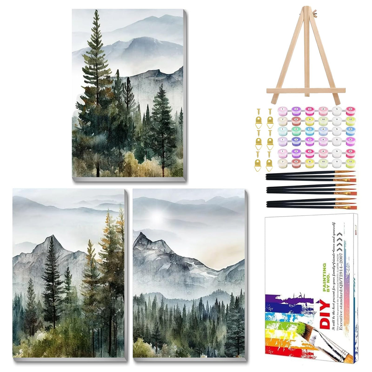 Mandun Landscape Paint by Numbers Kit for Adults, 3 Pack, 7.8x11.8 inch