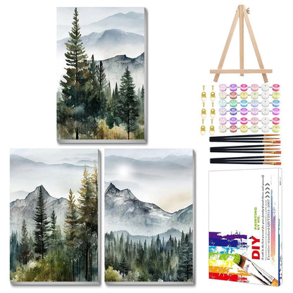 Mandun Landscape Paint by Numbers Kit for Adults, 3 Pack, 7.8x11.8 inch