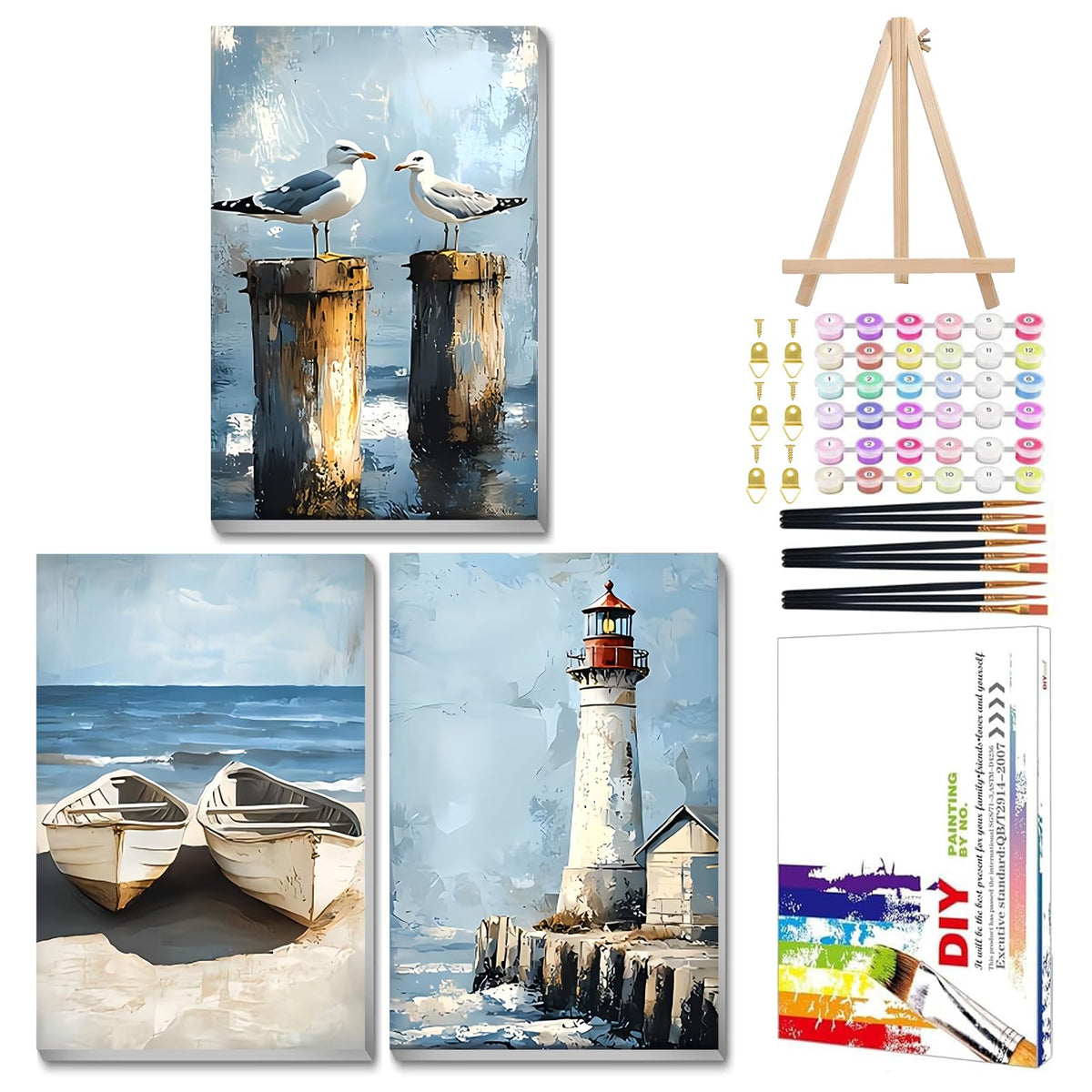 Mandun Landscape Paint by Numbers Kit for Adults, 3 Pack, 7.8x11.8 inch