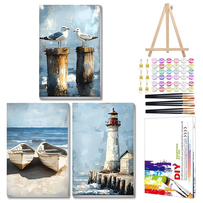 Mandun Landscape Paint by Numbers Kit for Adults, 3 Pack, 7.8x11.8 inch
