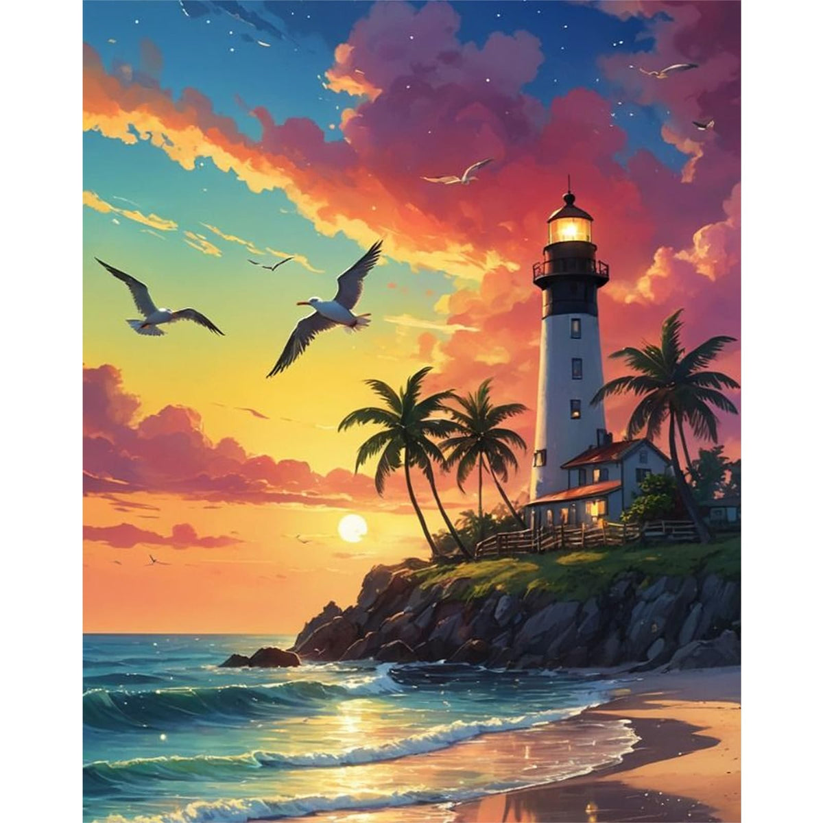Paint by Numbers Kit for Adults, Fall Lake Cabin Number Painting Canvas Kit