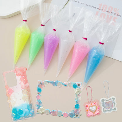 Decoden Cream Large 9PCS Premium Texture Fake Whipped Cream Glue, Decoden Kit, Fake Icing, Fake Frosting, Deco Cream, Whipped Clay with Piping Bags for Crafts and DIY Projects (White & Pinks Set)
