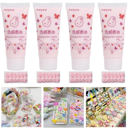 Cream Glue for Crafts, 4pcs (50g) Pink Decoden Cream DIY Phone Case Kit