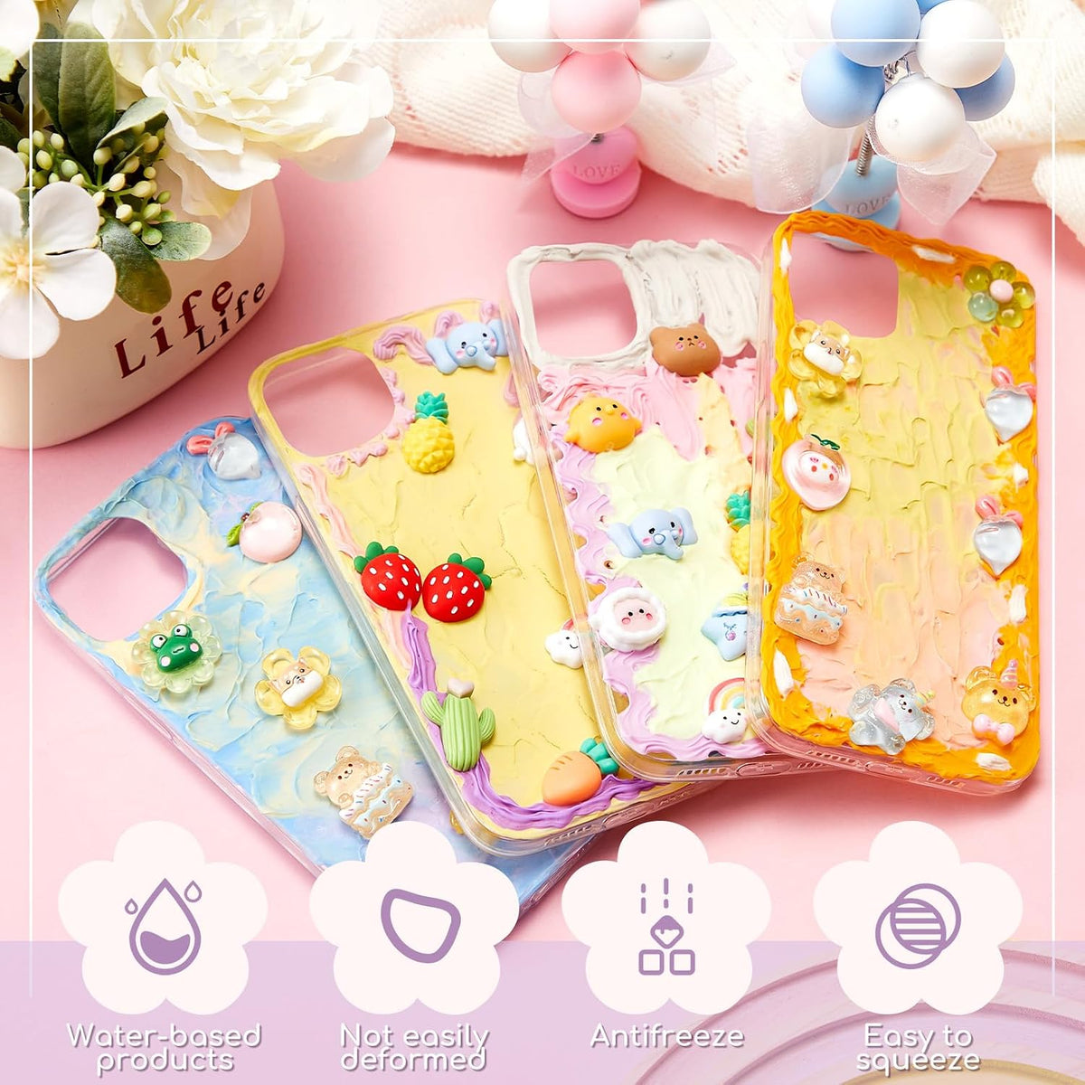 12 Pcs Whipped Cream Glue Kit with Piping Tip Decoden Charm,Cute