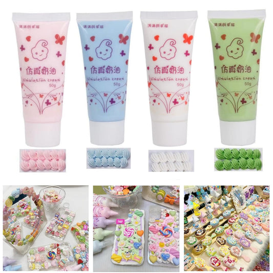 Cream Glue, 4Pcs (50g) Decoden Whipped Cream Glue for Crafts DIY