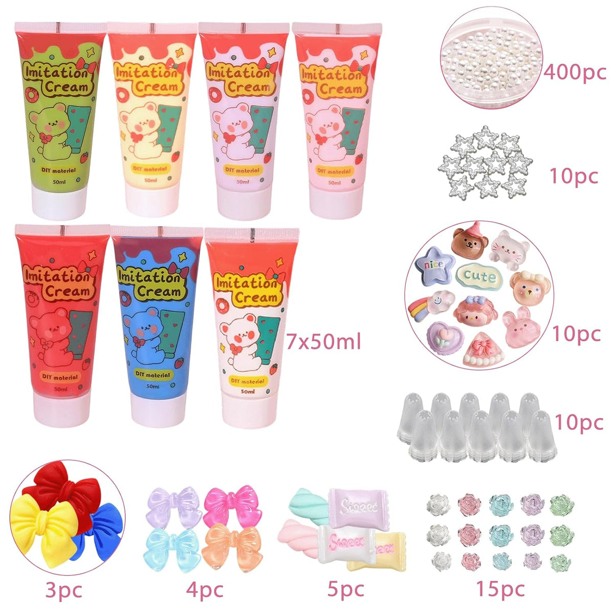 7 Colors (50g) Decoden Cream Kit, Fake Whipped Cream Glue for Crafts DIY