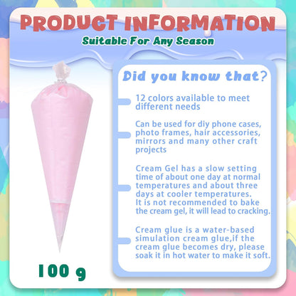 12PCS 100g Cream Kit Fake Whipped Cream Glue Clay Summer Craft DIY Decorations Rainbow Themed Cream DIY Making Art Craft Kit for Handmade Phone Case Mirror Jewelry Accessories