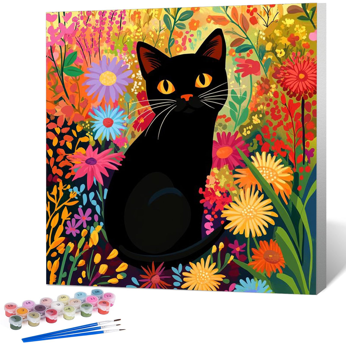 Framed Paint by Numbers Kit for Adults, Black Cat Bathroom Decor 8x12 Inch