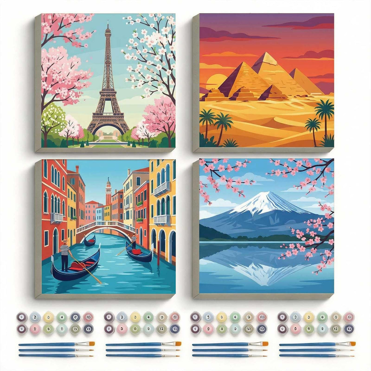 Amphol Framed Paint by Numbers Kit for Adults - 10x10 Inch Easy 4 Pack Potted Cat Framed Canvas Paint by Number for Beginners, DIY Acrylic Oil Painting Kits with Frame for Home Wall Decor Gift