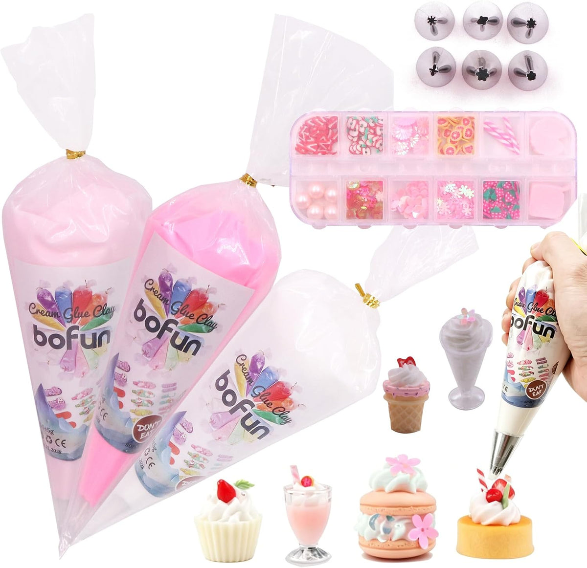 BoFUN 8PCS Cream Glue Craft Set, + 3 Decoden Cream, Resin Charms, Ideal for Jewelry, Home Decor& Miniature Handmade