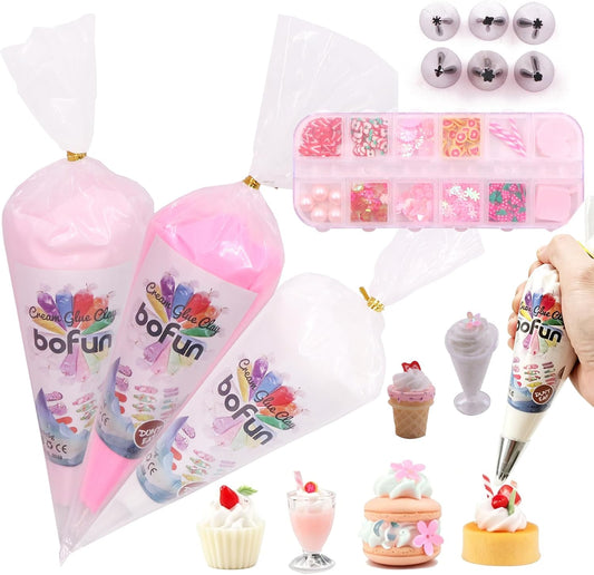 BoFUN 8PCS Cream Glue Craft Set, + 3 Decoden Cream, Resin Charms, Ideal for Jewelry, Home Decor& Miniature Handmade