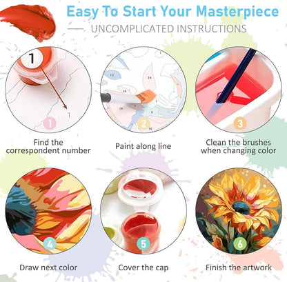 4 Pack Flowers Paint by Numbers Kit for Adults,Color By Numbers for Adults