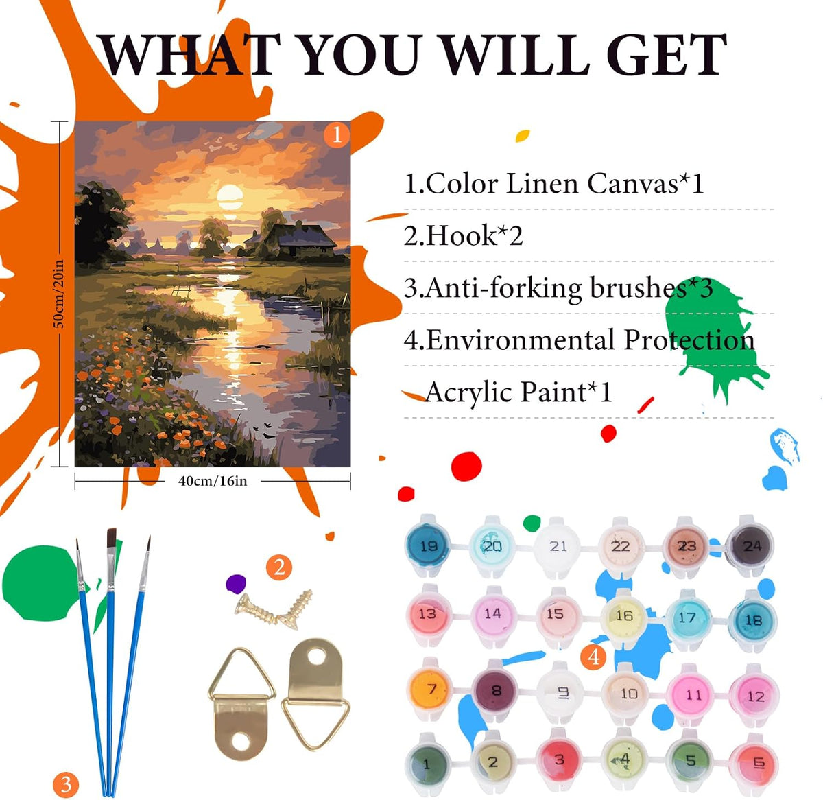 Paint by Numbers Kit for Adults Beginner 16x20 Inch, Countryside Sunset