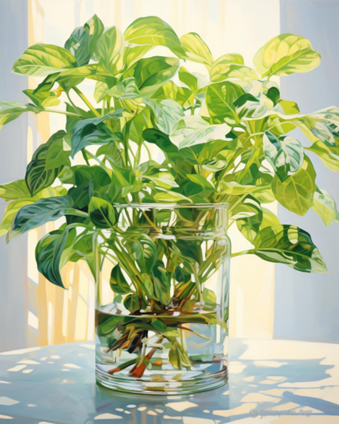 Tucocoo Hydrangea in Glass Vase Window Landscape Paint by Numbers for Adults Beautiful Flower DIY Paint by Numbers Acrylic Paint Canvas Colorful Flowers Painting Kits Art 16x20 Inch（Without Frame）