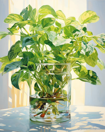Tucocoo Hydrangea in Glass Vase Window Landscape Paint by Numbers for Adults Beautiful Flower DIY Paint by Numbers Acrylic Paint Canvas Colorful Flowers Painting Kits Art 16x20 Inch（Without Frame）