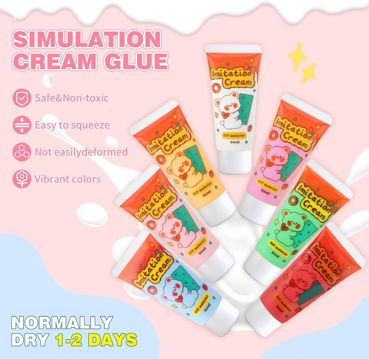 Cream Glue, 12 PCS Simulation Cream Glue with Piping Tip for DIY Phone Case