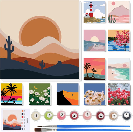 Nezyo 12 Sets Paint by Numbers Kit with Frame for Adults, Acrylic 8x8 Inch