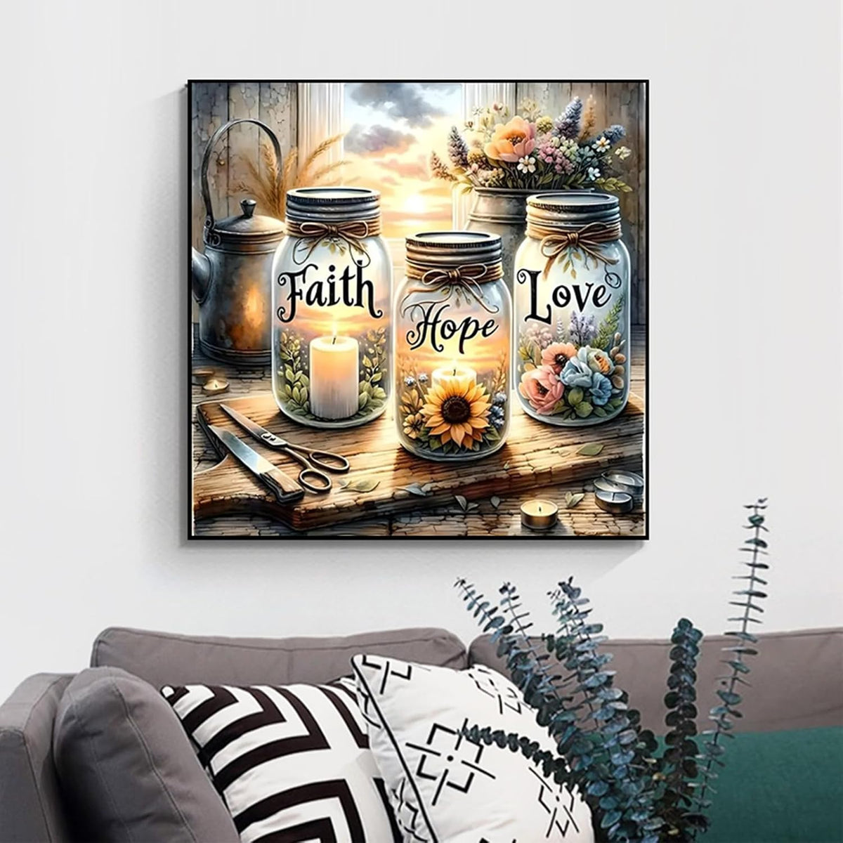 Faith Hope Love Wishing Bottle Paint by Number Canvas Kit for Adults