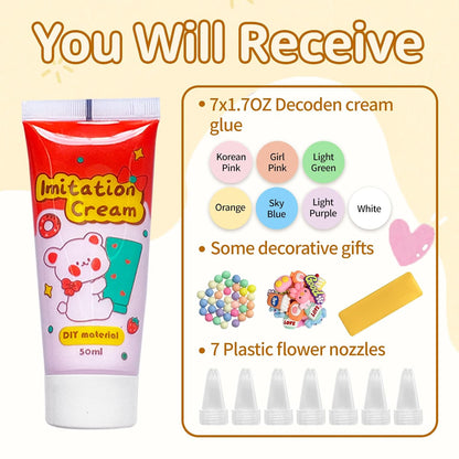 TBTFW 7Colors Decoden Deco Cream Kit, Simulation Fake Whipped Cream Glue