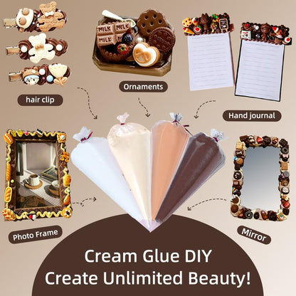 4 Colors Cream Glue Set，Include 4Pcs 100g Simulation Cream Glue with Nozzle 2 Pack Simulated Food Themed Ornaments DIY Phone Case Scrapbooking Resin Jewelry Making