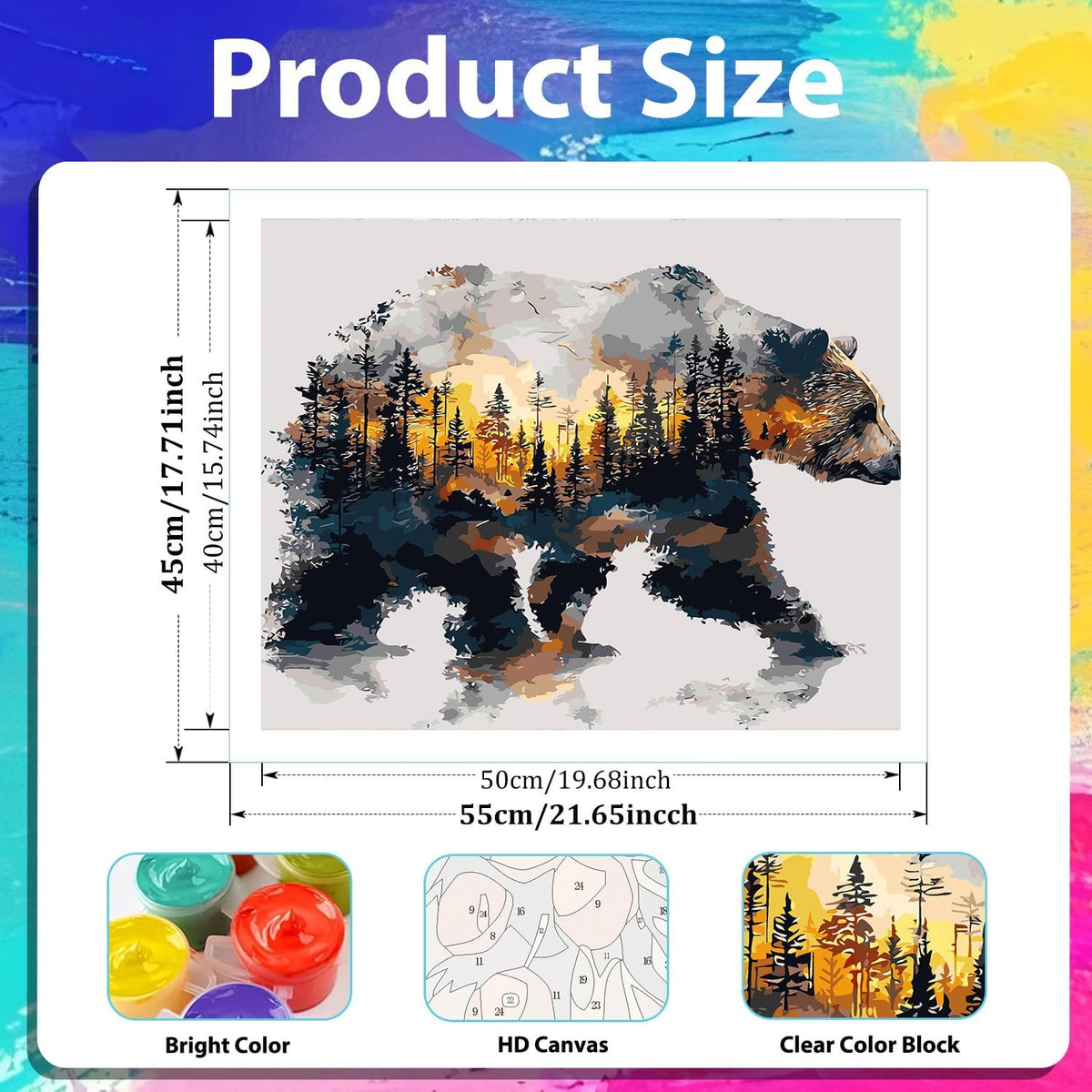 xcemhil Bear Paint by Numbers Kit for Adults, Bear Painting by Numbers, Adult Paint by Number Kits Suitable for Gifts and Interior Decor 16x20 Inch