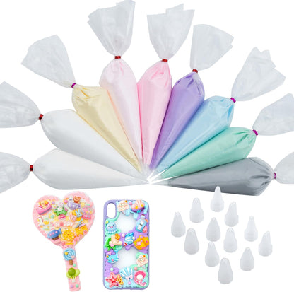 Decoden Cream Large 9PCS Premium Texture Fake Whipped Cream Glue, Decoden Kit, Fake Icing, Fake Frosting, Deco Cream, Whipped Clay with Piping Bags for Crafts and DIY Projects (White & Pinks Set)
