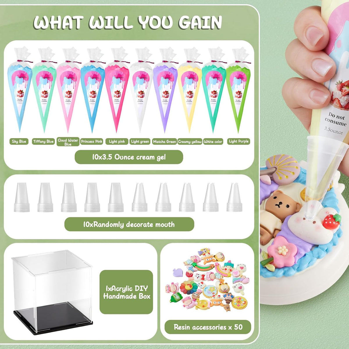 Decoden Cream Glue Clay Kit for DIY Phone Case Art Crafts,10 Colors