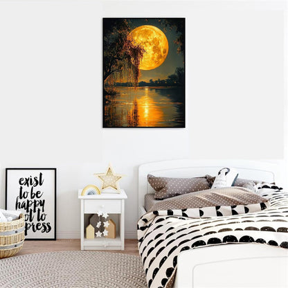 Clendo DIY Moon Paint by Numbers Kit for Adults, Landscape Adult Paint by Number Kits on Canvas Without Frame, Lake View Oil Paint by Numbers for Home Decor Gift 16” W x 20”L
