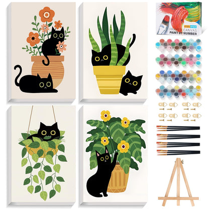 Okarina 4 Pack Paint by Numbers Kit for Adults with Frame, Easy Flower