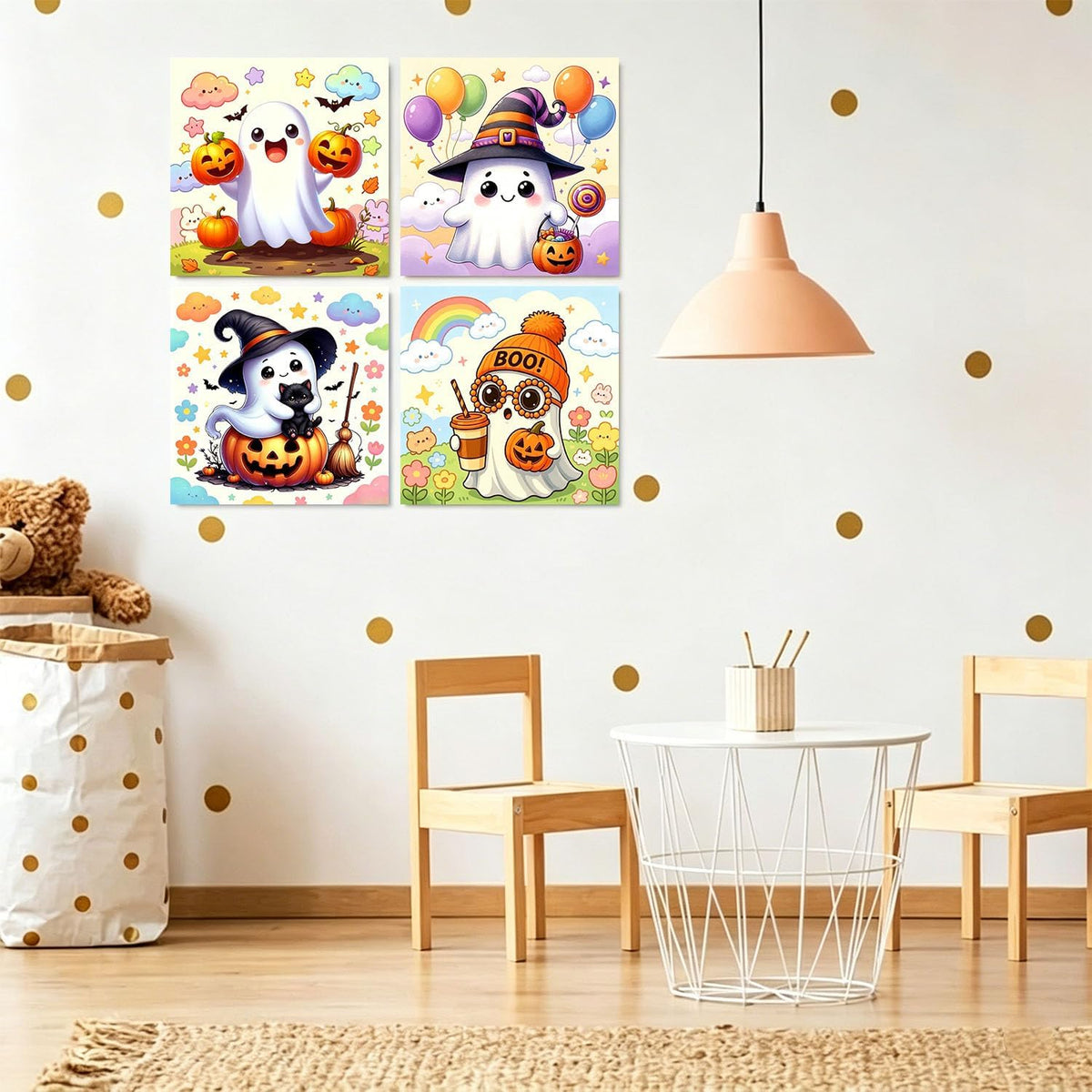 4 Pack Halloween Ghost Paint by Numbers Kit for Kids with Frame 8x8 inch