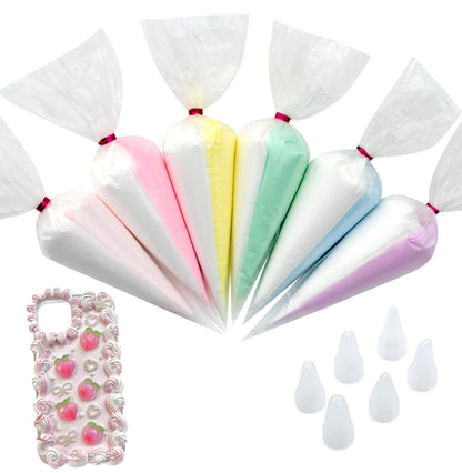 Decoden Cream Large 9PCS Premium Texture Fake Whipped Cream Glue, Decoden Kit, Fake Icing, Fake Frosting, Deco Cream, Whipped Clay with Piping Bags for Crafts and DIY Projects (White & Pinks Set)