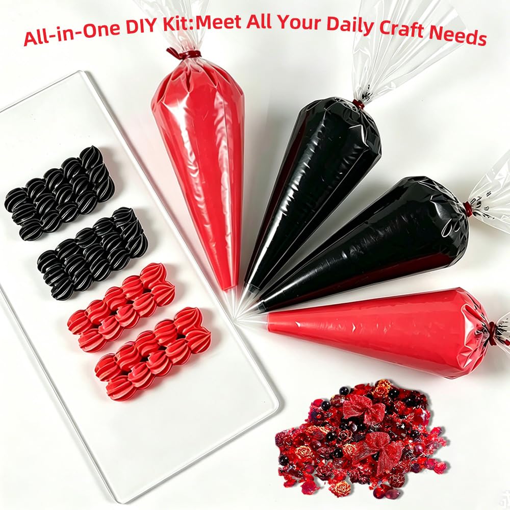 Cream Glue Kit, 4 Pcs Black & Red Tone Fake Cream Glue for DIY Phone Case Decoration, Scrapbooking and Hair Clip Craft Supplies