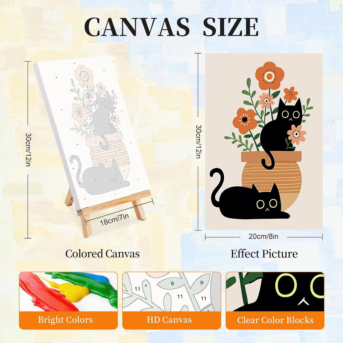 4 Pack Paint by Numbers Kit for Adults with Frame, Black Cat & Green Plant