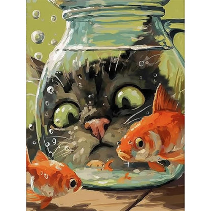 Cat Fish Funny Paint by Numbers Kit for Adults Canvas, Frameworkless