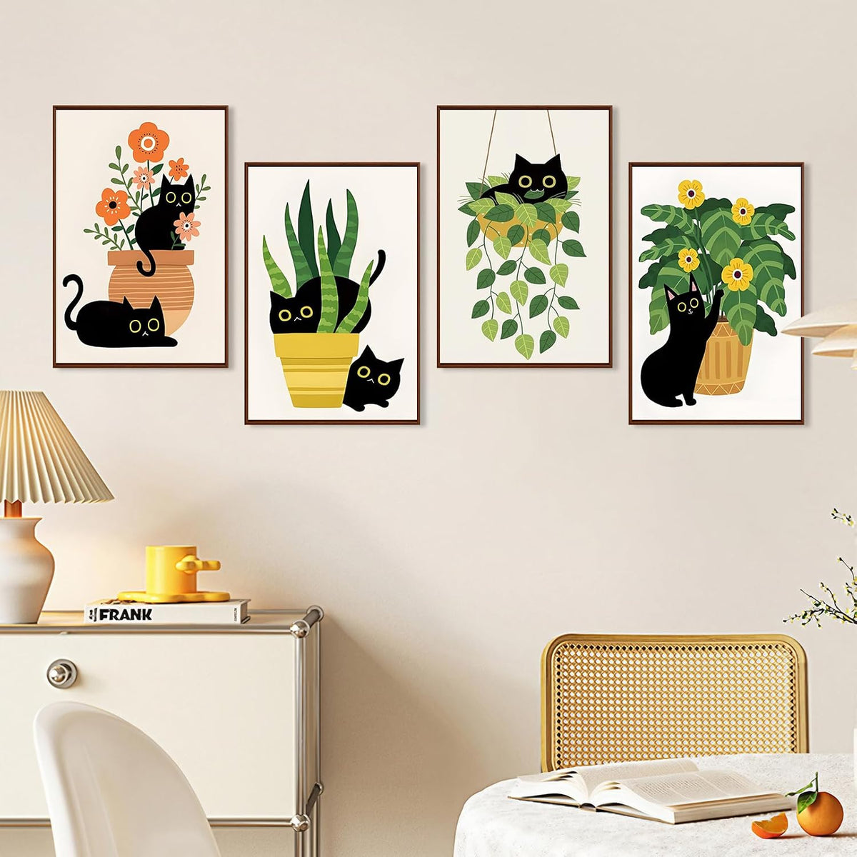 4 Pack Paint by Numbers Kit for Adults with Frame, Black Cat & Green Plant