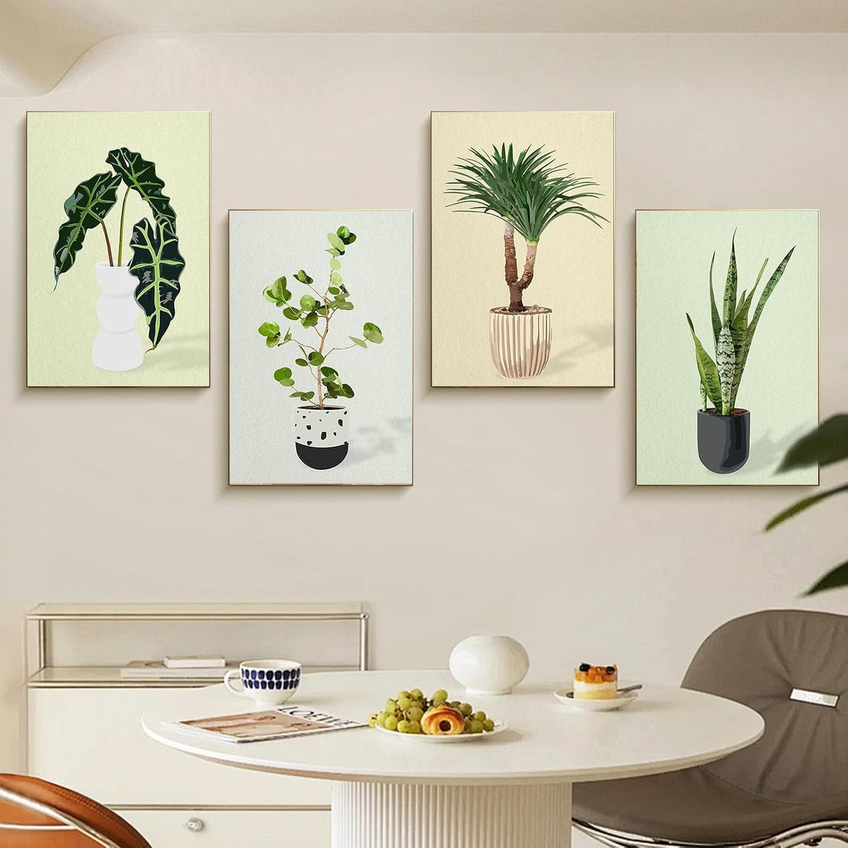 4 Pack Framed Paint by Numbers Kit for Adults Green Plant with Wooden Easel