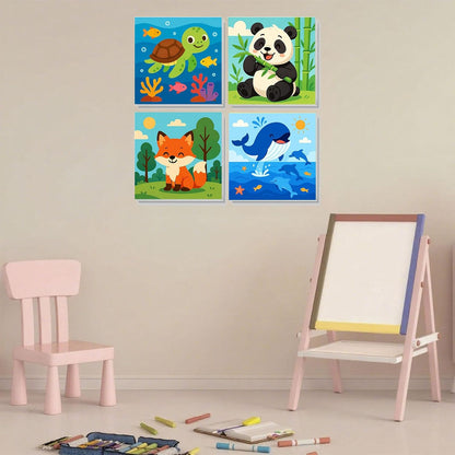 Arttoplus 4 Pack Paint by Numbers Kit for Kids with Frame Animals 8x8 inch