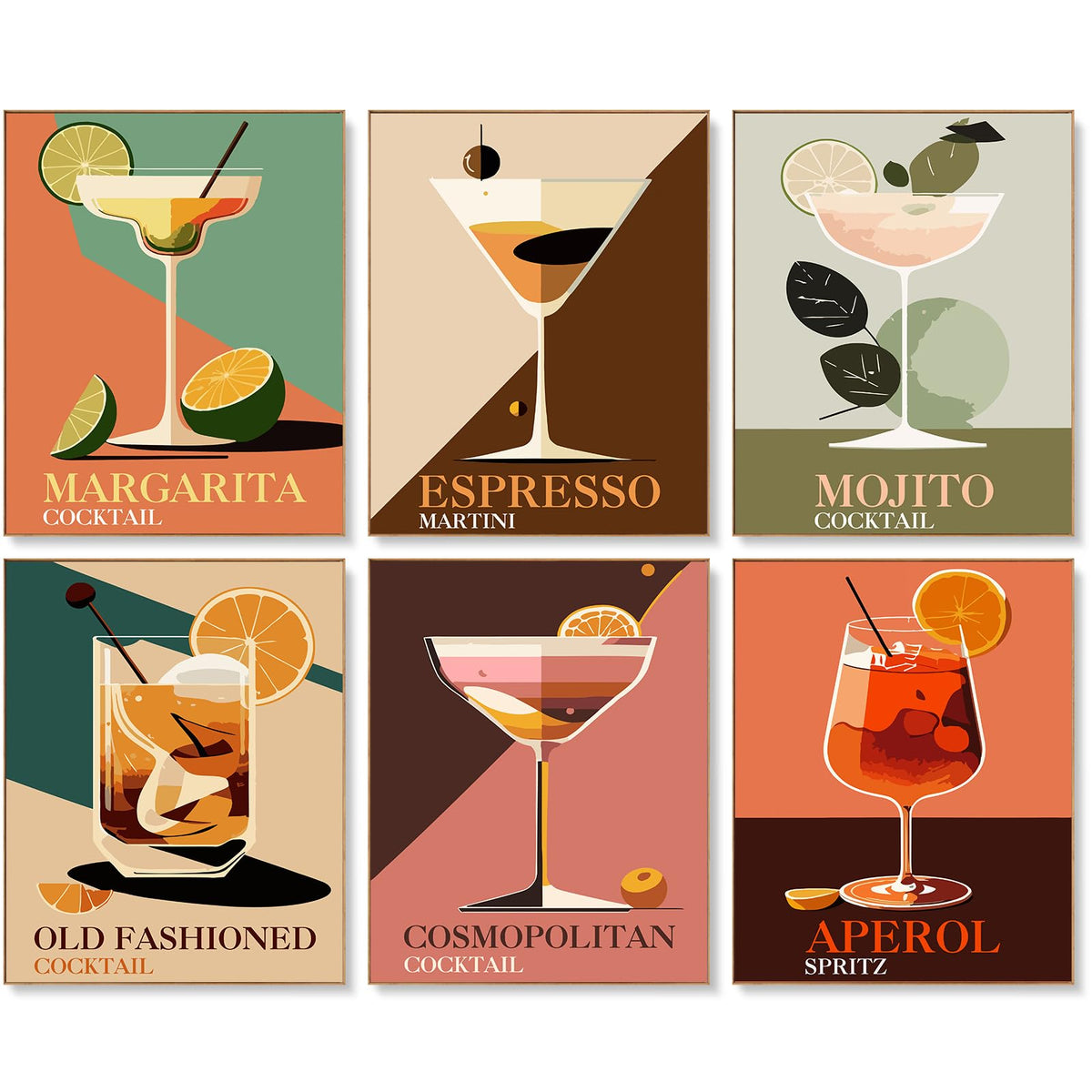 Offito 6 Pack Paint by Numbers Kit for Adults, Funny Cocktail, 8x12 Inch