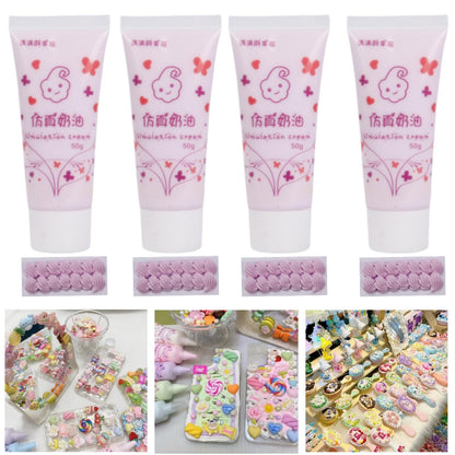 Cream Glue for Crafts, 4pcs (50g) Pink Decoden Cream DIY Phone Case Kit