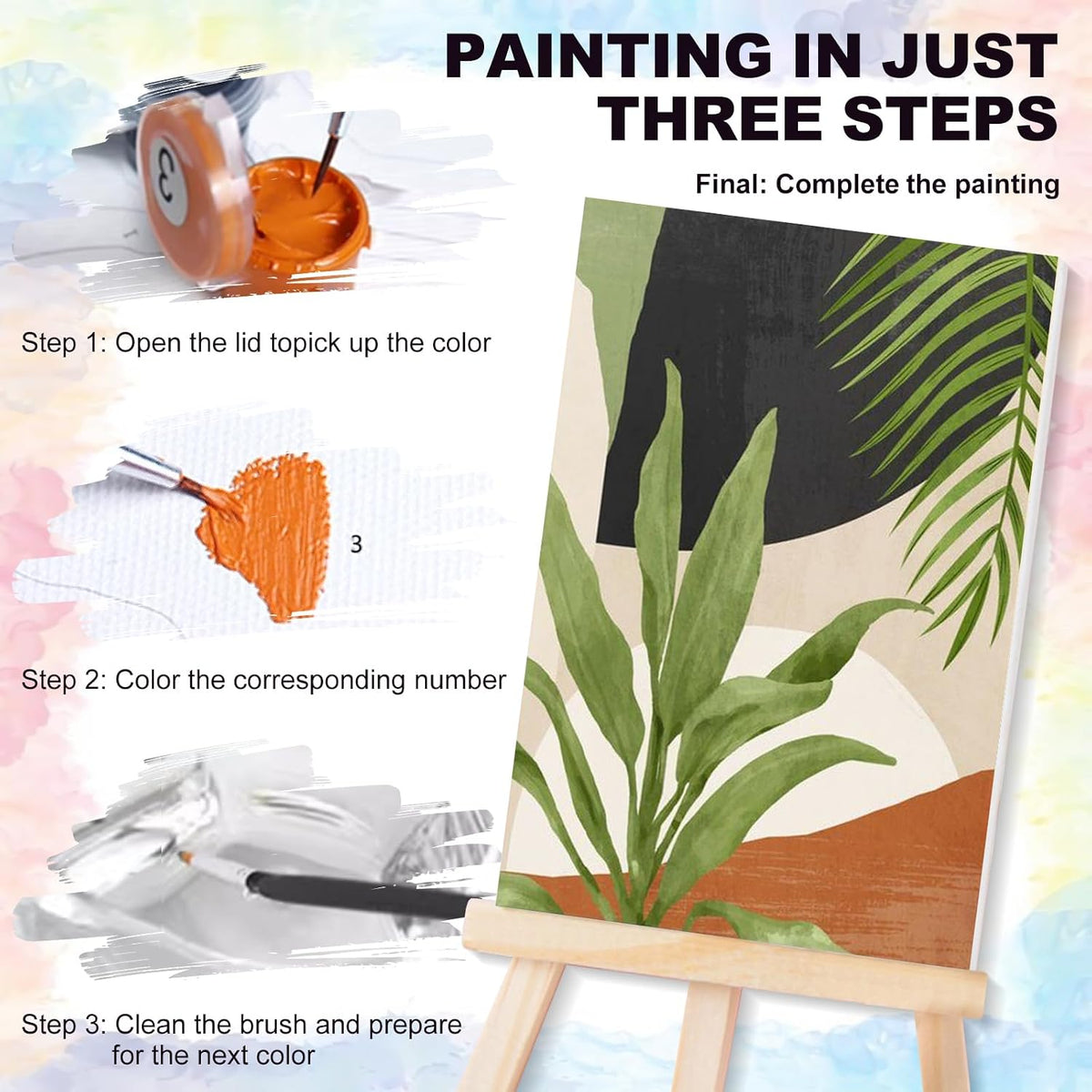 4 Pack Framed Paint by Numbers Kit for Adults with Wooden Easel, Plant