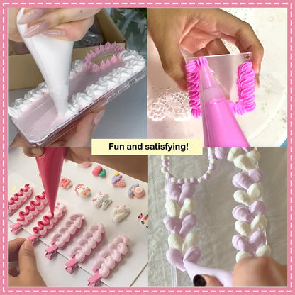 Decoden Cream Large 9PCS Premium Texture Fake Whipped Cream Glue, Decoden Kit, Fake Icing, Fake Frosting, Deco Cream, Whipped Clay with Piping Bags for Crafts and DIY Projects (White & Pinks Set)