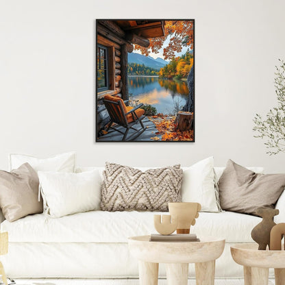 Paint by Numbers Kit for Adults, Fall Lake Cabin Number Painting Canvas Kit