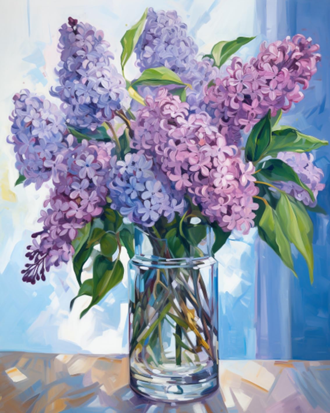 Tucocoo Hydrangea in Glass Vase Window Landscape Paint by Numbers for Adults Beautiful Flower DIY Paint by Numbers Acrylic Paint Canvas Colorful Flowers Painting Kits Art 16x20 Inch（Without Frame）