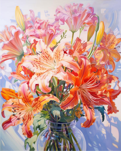 Tucocoo Hydrangea in Glass Vase Window Landscape Paint by Numbers for Adults Beautiful Flower DIY Paint by Numbers Acrylic Paint Canvas Colorful Flowers Painting Kits Art 16x20 Inch（Without Frame）